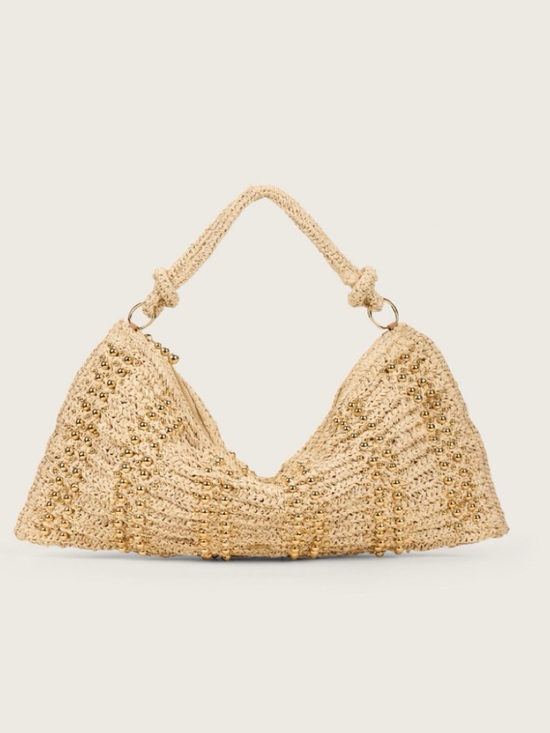 cult gaia Handbags - Cult Gaia Hera Raffia Shoulder Bag with Gold Beaded Embellishment
